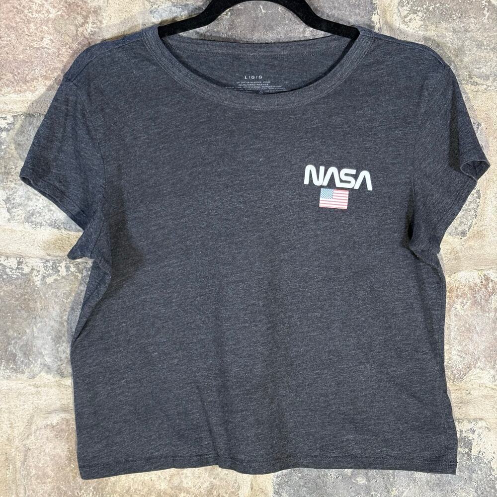 NASA Cropped T-Shirt Woman's Large‎ Gray Logo Casual Lightweight